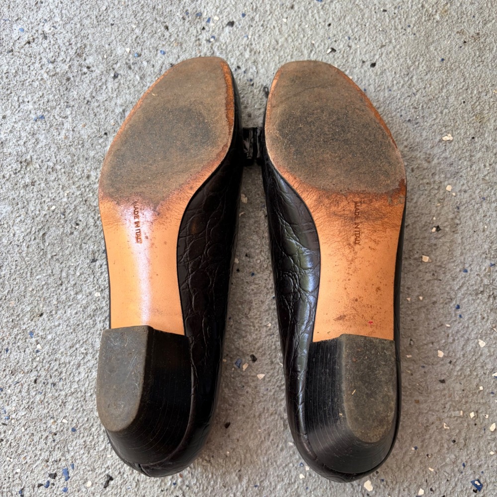 Salvatore Ferragamo Dark Brown Croc Embossed Vara Bow Block Heel Pumps 9 C - Picture 3 of 6